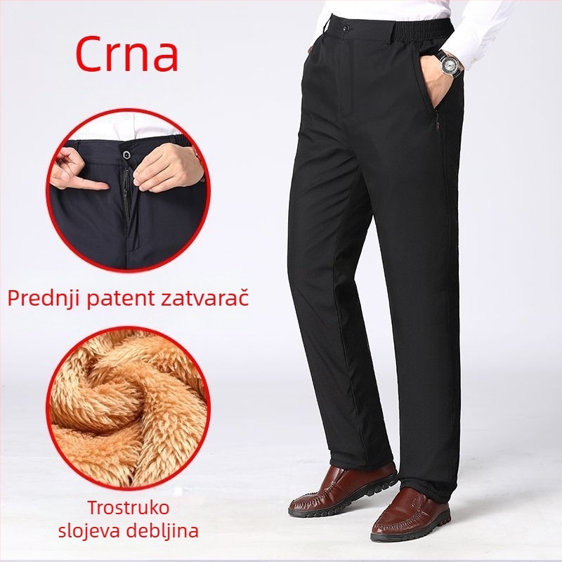 Muške casual hlače, ravni kroj, srednji struk, mikroelastičnost, poliester, zimske