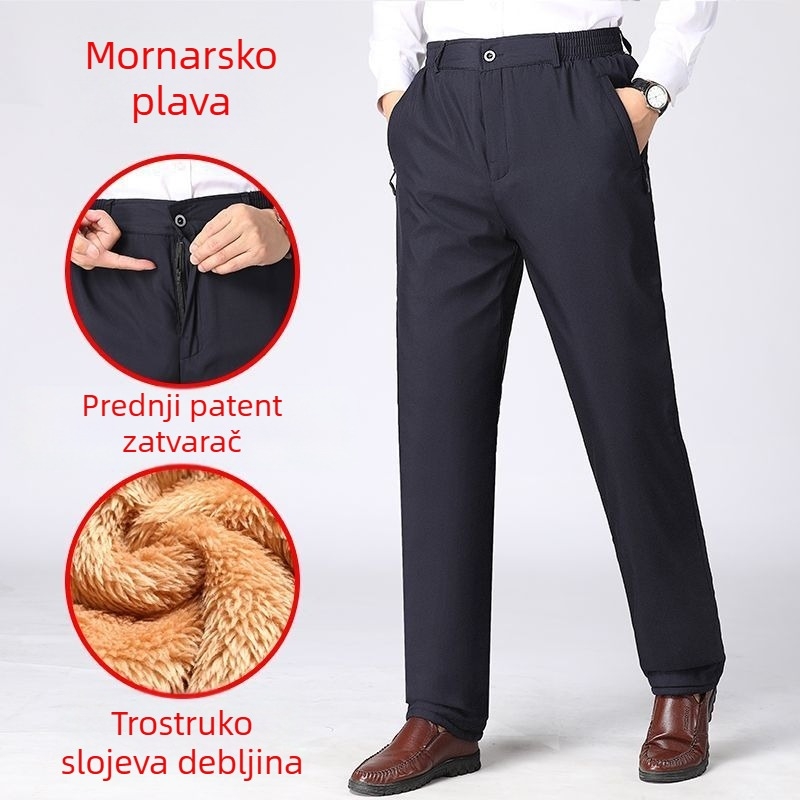 Muške casual hlače, ravni kroj, srednji struk, mikroelastičnost, poliester, zimske