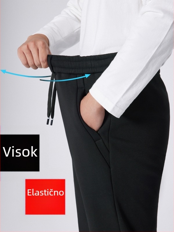 Muške casual hlače s visokim strukom od čistog pamuka, pletene, za jesen-zimu, elastični pojas, za muškarce srednje dobi i starije