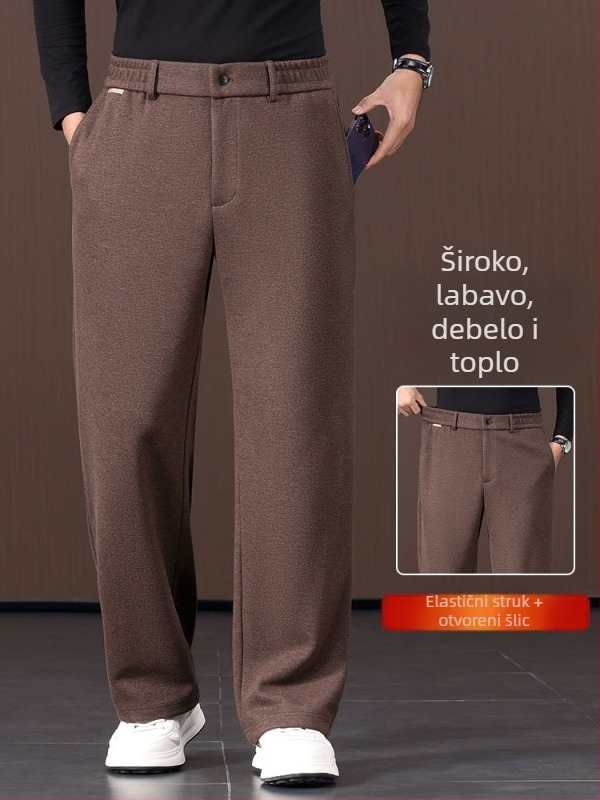 Muške hlače od ovčje vune, širokog kroja, ravni kroj, visok pojas, fleec podstava, zimske hlače za svakodnevnu uporabu