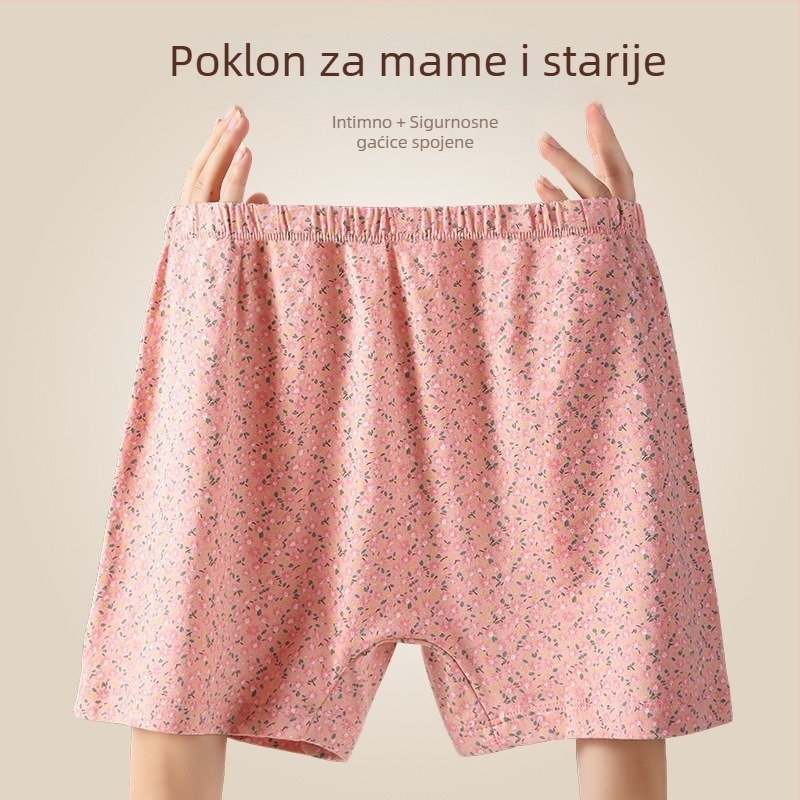Ženske gaćice od pamuka s visokim strukom, opuštene, antibakterijske, s cvjetnim uzorkom, plus veličina