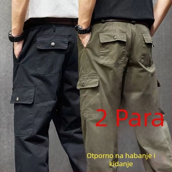 Muške pamučne radne hlače otporne na habanje i prljanje, s više džepova, slobodan ravni kroj