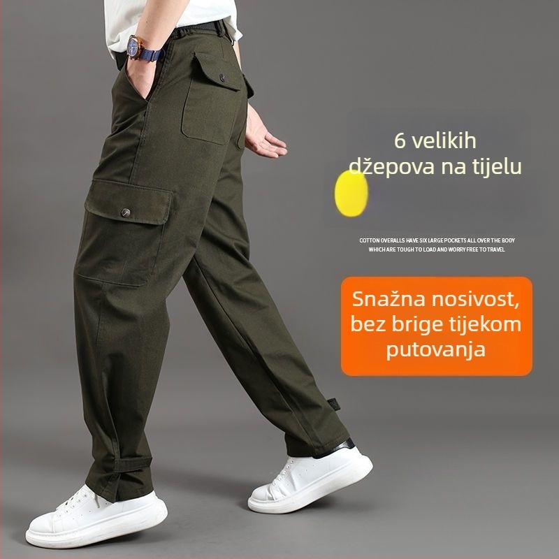 Muške pamučne radne hlače otporne na habanje i prljanje, s više džepova, slobodan ravni kroj