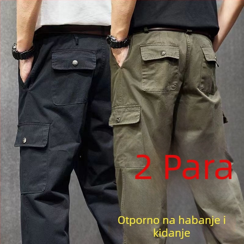 Muške pamučne radne hlače otporne na habanje i prljanje, s više džepova, slobodan ravni kroj