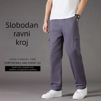 Muške casual hlače od pamuka, ravni kroj, srednji pojas, zip, za proljeće i jesen, jednobojne