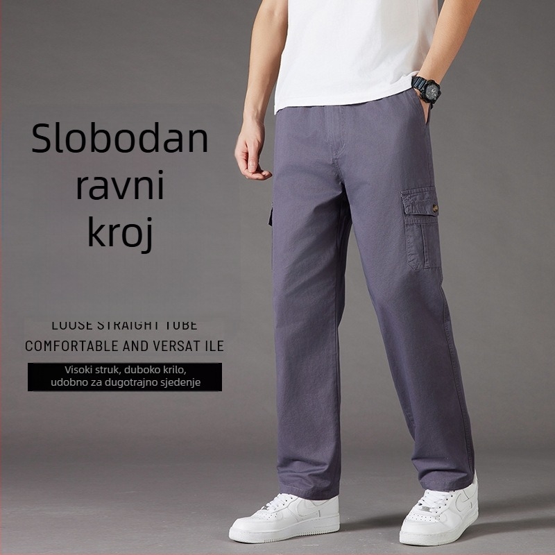 Muške casual hlače od pamuka, ravni kroj, srednji pojas, zip, za proljeće i jesen, jednobojne