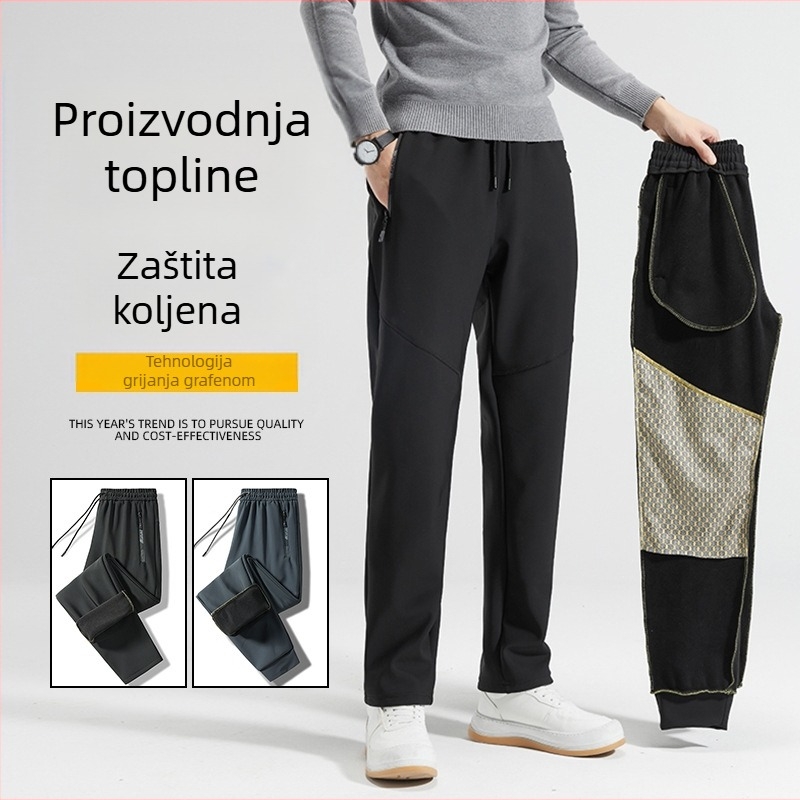 Muške hlače s zaštitom koljena i samozagrijavanjem, casual hlače s fleece podstavom, zimske hlače za jesen i zimu.