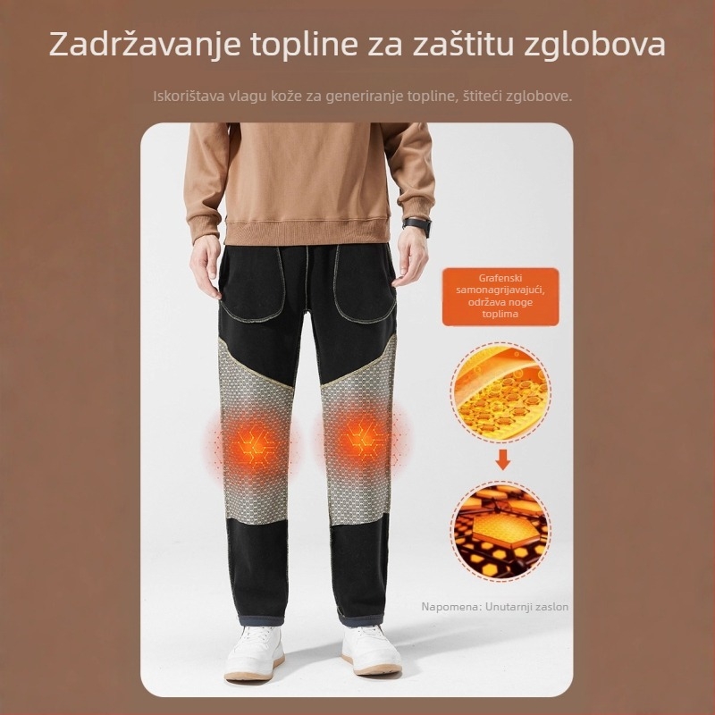 Muške hlače s zaštitom koljena i samozagrijavanjem, casual hlače s fleece podstavom, zimske hlače za jesen i zimu.