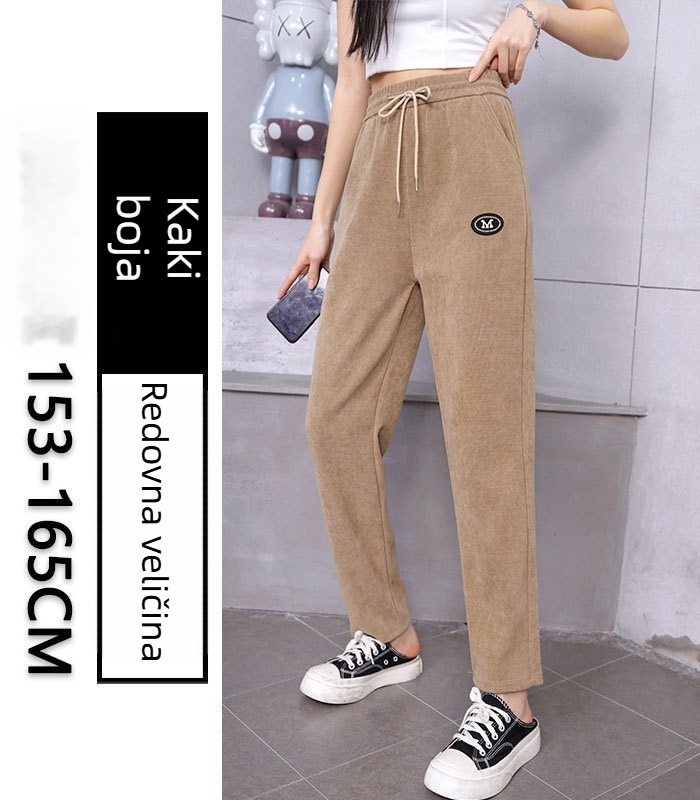 Ženske trenirke hlače od kapok velura, ravni kroj, flis podstava, debele zimske hlače, poliesterska smjesa 80–90%, Zima 2024