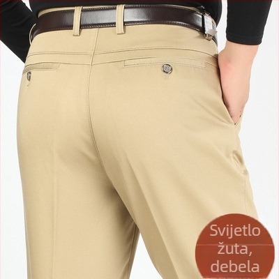 Muške udobne pamučne casual hlače za muškarce srednje i starije dobi, opuštenog ravnog kroja, visokog struka, duboki predeo prepona, hlače u stilu tate, jesensko-zimski debeli stil