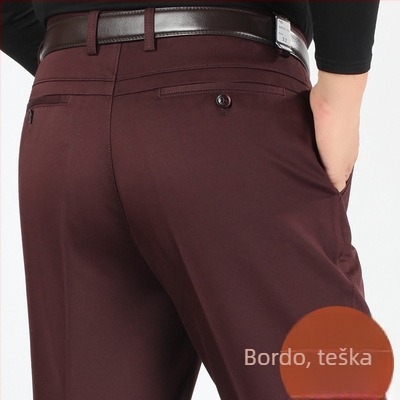 Muške udobne pamučne casual hlače za muškarce srednje i starije dobi, opuštenog ravnog kroja, visokog struka, duboki predeo prepona, hlače u stilu tate, jesensko-zimski debeli stil