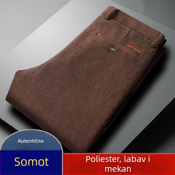 Jesensko–zimske kordurojske muške hlače za muškarce srednje dobi i starije, ravni kroj, visok pas, udoban kroj