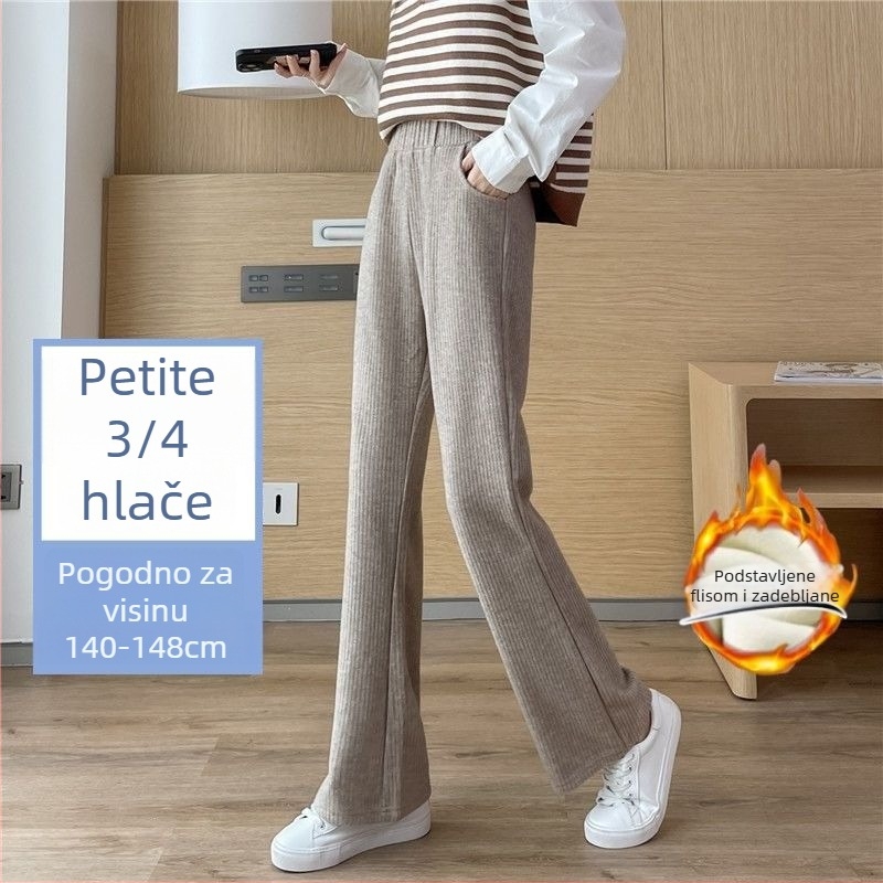 Ženske chenille hlače crop fazon širokih nogavica, mala veličina, s drapiranim efektom i fleece podstavom