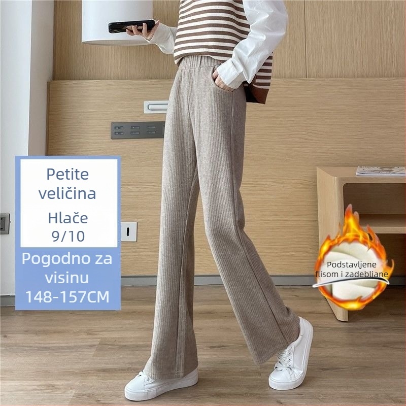 Ženske chenille hlače crop fazon širokih nogavica, mala veličina, s drapiranim efektom i fleece podstavom