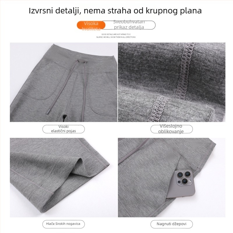 Ženske uske casual ravne hlače za proljeće i jesen, s fleece podstavom i slojem zraka, visokim pojasom za kontrolu trbuha, vitke joga hlače