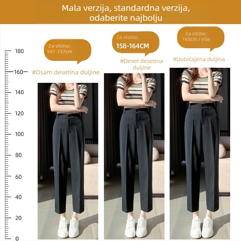 Ženske harém hlače od poliestera, visoki struk, mikroelastične, gradski casual stil, duljina 9/10