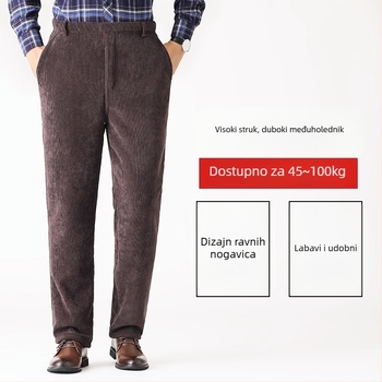 Muške hlače od korduroja s flis podstavom, ravnog kroja, visokim strukom, za slobodno vrijeme