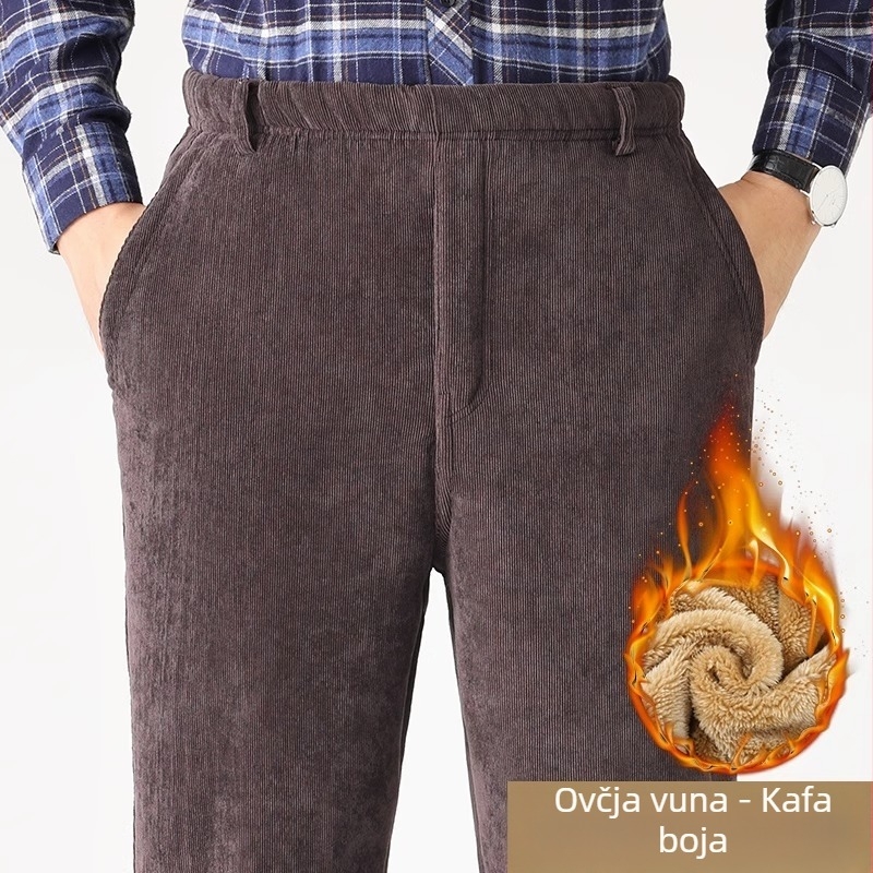 Muške hlače od korduroja s flis podstavom, ravnog kroja, visokim strukom, za slobodno vrijeme