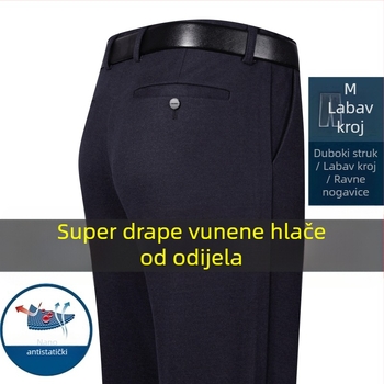 Zimske muške hlače za poslovni casual stil, srednja dob, vuneno-nailonske hlače s kaišem i zatvaračem