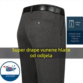 Zimske muške hlače za poslovni casual stil, srednja dob, vuneno-nailonske hlače s kaišem i zatvaračem