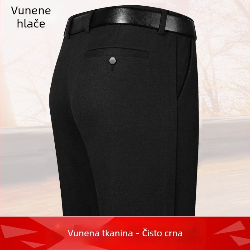 Zimske muške hlače za poslovni casual stil, srednja dob, vuneno-nailonske hlače s kaišem i zatvaračem