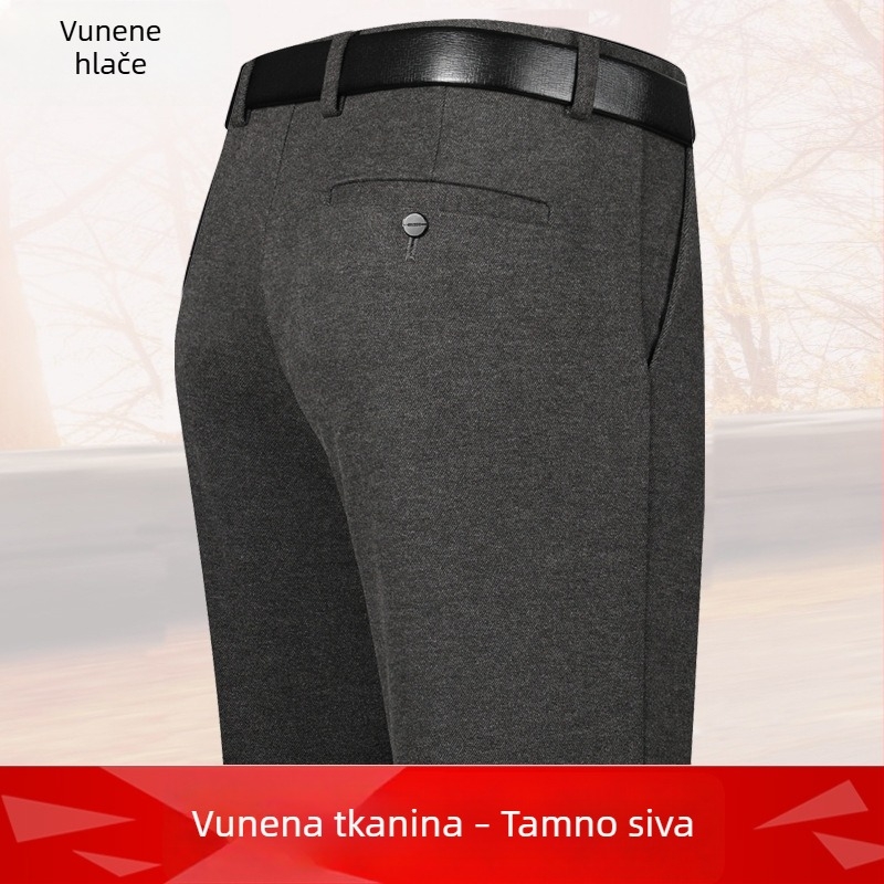 Zimske muške hlače za poslovni casual stil, srednja dob, vuneno-nailonske hlače s kaišem i zatvaračem