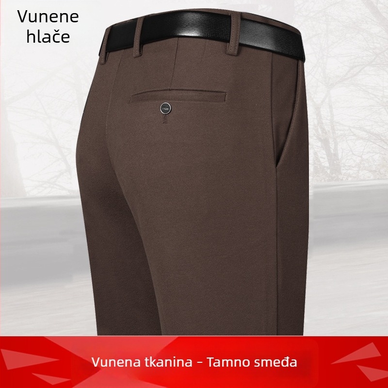 Zimske muške hlače za poslovni casual stil, srednja dob, vuneno-nailonske hlače s kaišem i zatvaračem