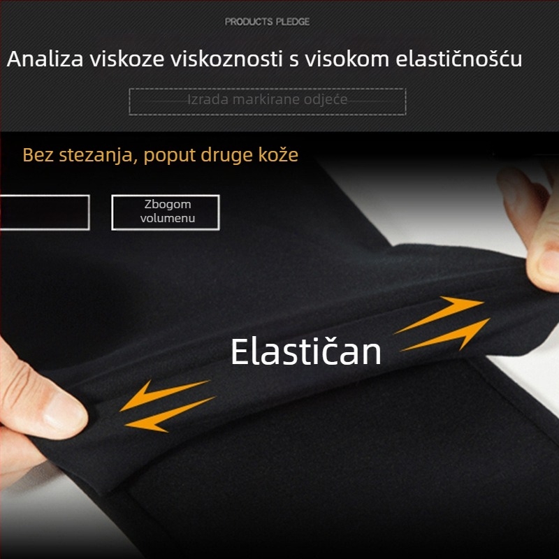 Muške poslovno-udobne hlače ravnog kroja, srednji struk, 94% poliester elastanska tkanina, zip