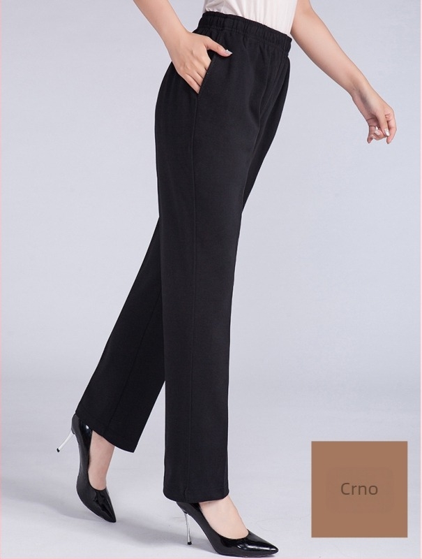 Pantalone za žene srednje dobi, jesensko-zimske, s flis podstavom, visokim strukom, pamučni materijal