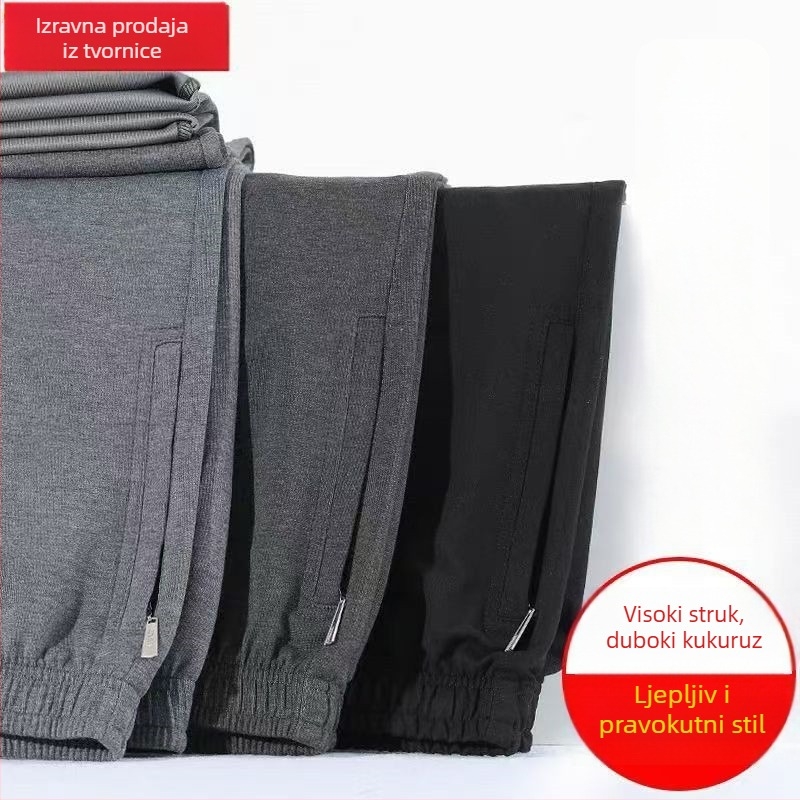 Muške casual sportske hlače za muškarce srednje dobi, ravni kroj, elastičan pojas, prozračan rastezljivi materijal, zip zatvarač, za proljeće i jesen