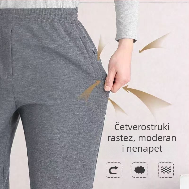 Muške casual sportske hlače za muškarce srednje dobi, ravni kroj, elastičan pojas, prozračan rastezljivi materijal, zip zatvarač, za proljeće i jesen