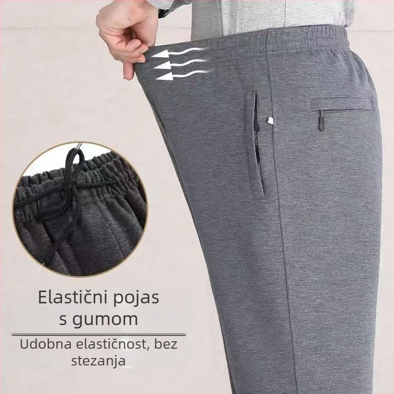 Muške casual sportske hlače za muškarce srednje dobi, ravni kroj, elastičan pojas, prozračan rastezljivi materijal, zip zatvarač, za proljeće i jesen