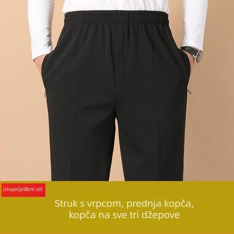 Muške casual sportske hlače za muškarce srednje dobi, ravni kroj, elastičan pojas, prozračan rastezljivi materijal, zip zatvarač, za proljeće i jesen