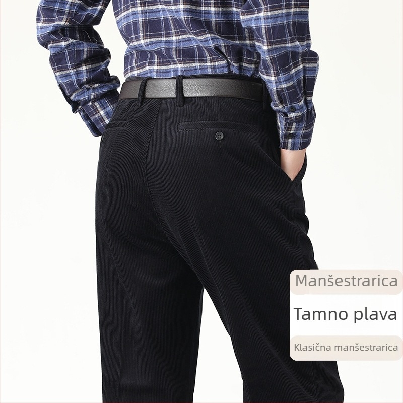 Muške hlače od corduroya, ravni kroj, visok struk, jesen-zima, ležerne poslovne hlače, 100% pamuk