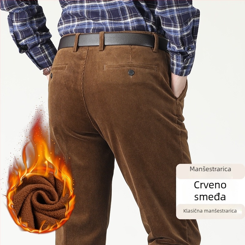 Muške hlače od corduroya, ravni kroj, visok struk, jesen-zima, ležerne poslovne hlače, 100% pamuk
