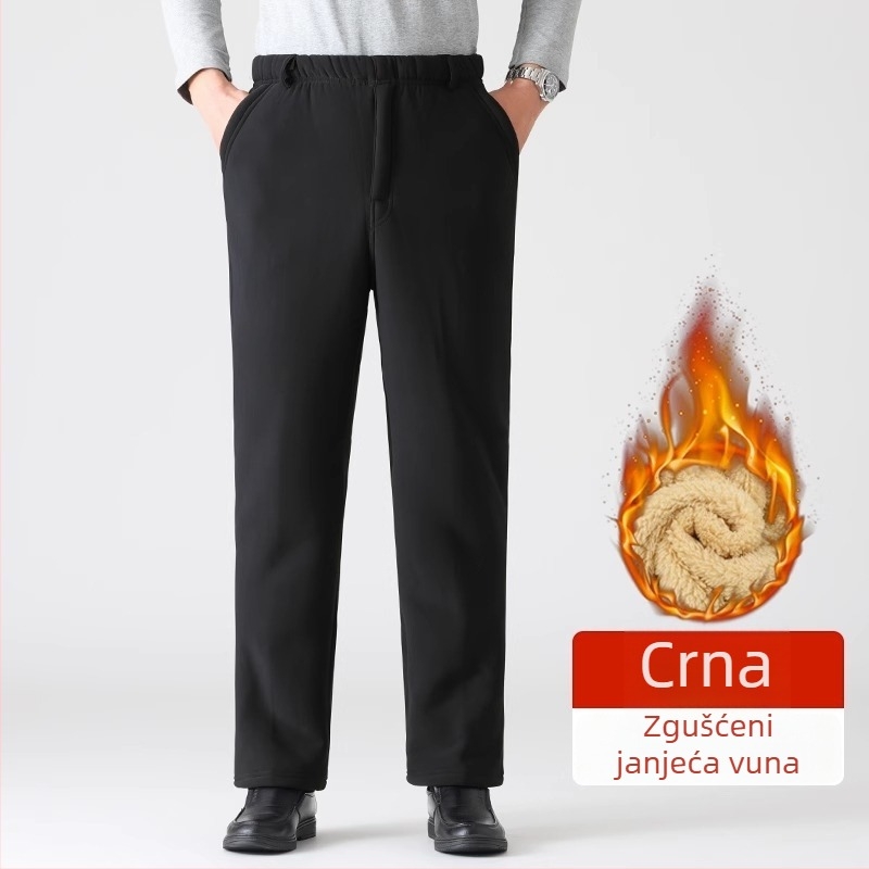 Zimske muške hlače s flisom, ravnog kroja, visokim strukom, casual udobne hlače za starije muškarce