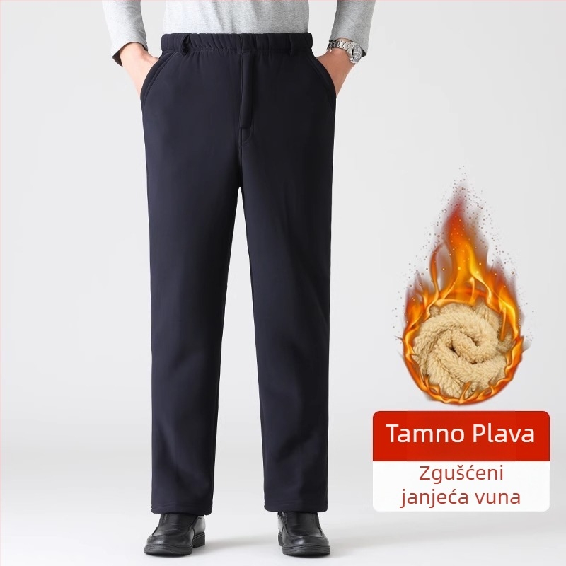 Zimske muške hlače s flisom, ravnog kroja, visokim strukom, casual udobne hlače za starije muškarce