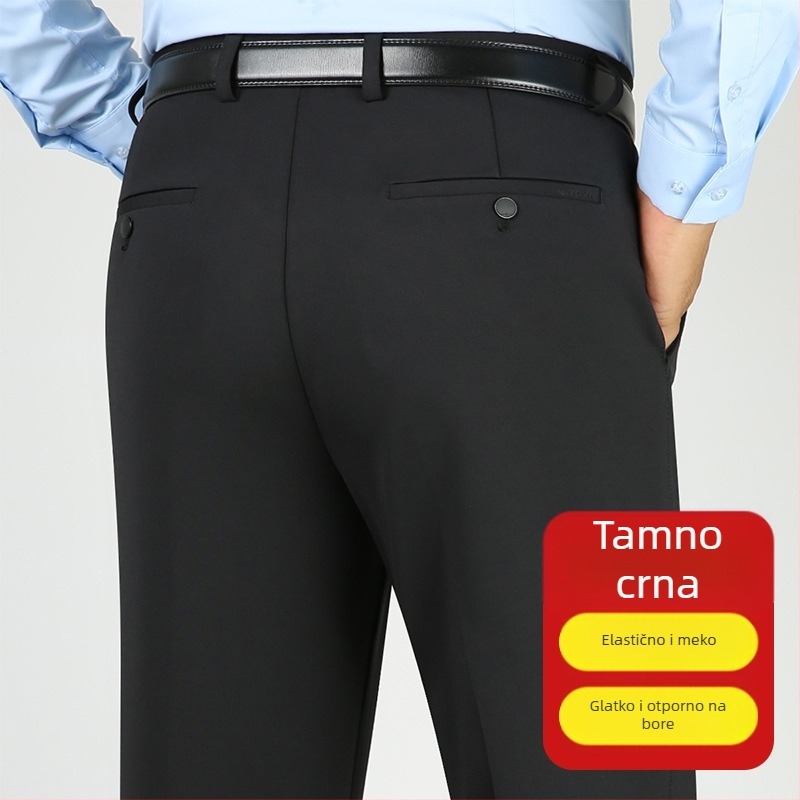 Muške debele hlače za jesen-zimu, otporne na nabiranje, bez glačanja, poslovno-casual stil, slobodan kroj, visok pas, jednobojne, velike veličine