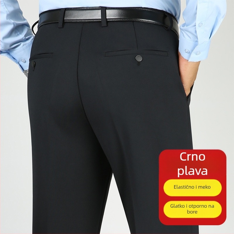 Muške debele hlače za jesen-zimu, otporne na nabiranje, bez glačanja, poslovno-casual stil, slobodan kroj, visok pas, jednobojne, velike veličine