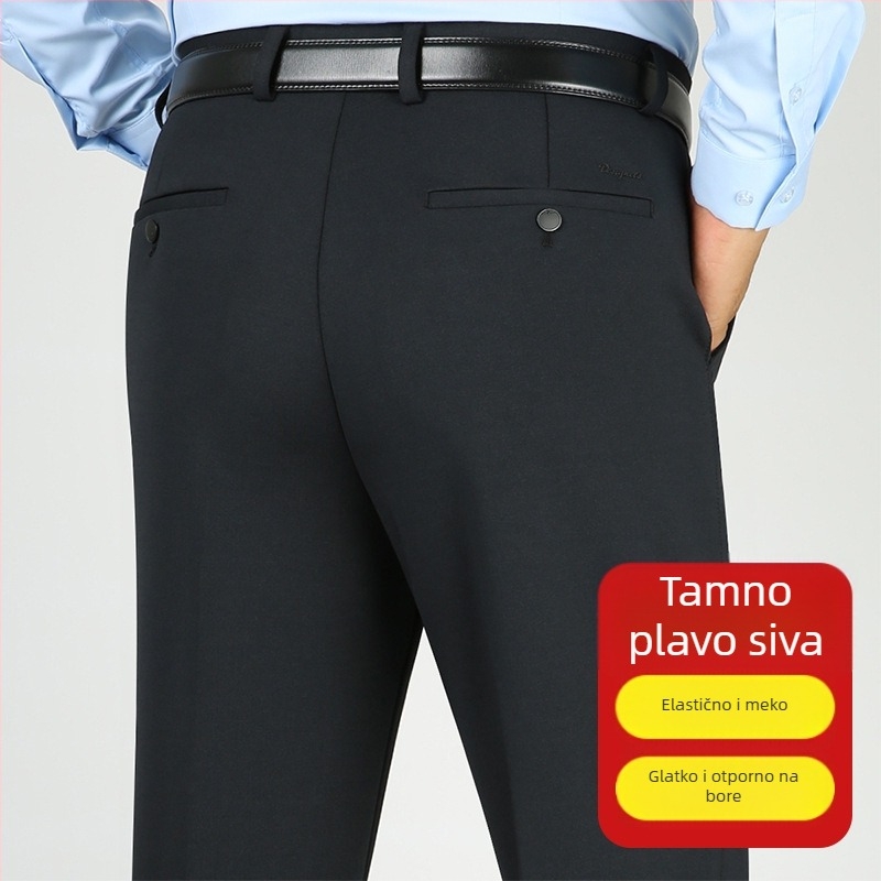 Muške debele hlače za jesen-zimu, otporne na nabiranje, bez glačanja, poslovno-casual stil, slobodan kroj, visok pas, jednobojne, velike veličine