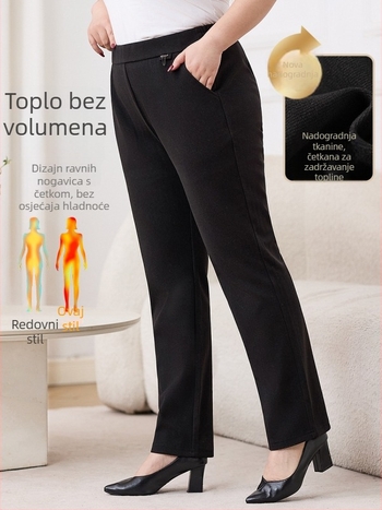 Plus-size ženske hlače za proljeće i ljeto, opušteni ravni kroj, visok struk, s flekse podstavom i debelim materijalom, za žene srednje dobi i starije