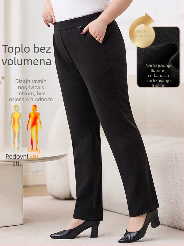 Plus-size ženske hlače za proljeće i ljeto, opušteni ravni kroj, visok struk, s flekse podstavom i debelim materijalom, za žene srednje dobi i starije