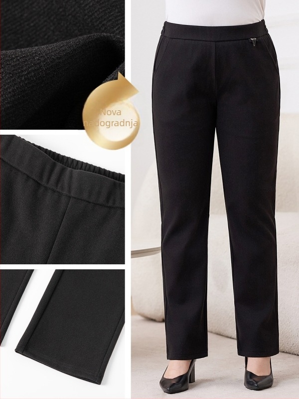Plus-size ženske hlače za proljeće i ljeto, opušteni ravni kroj, visok struk, s flekse podstavom i debelim materijalom, za žene srednje dobi i starije