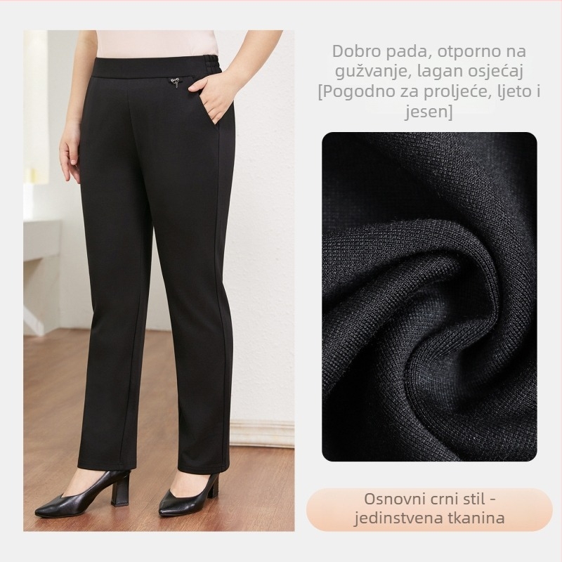 Plus-size ženske hlače za proljeće i ljeto, opušteni ravni kroj, visok struk, s flekse podstavom i debelim materijalom, za žene srednje dobi i starije