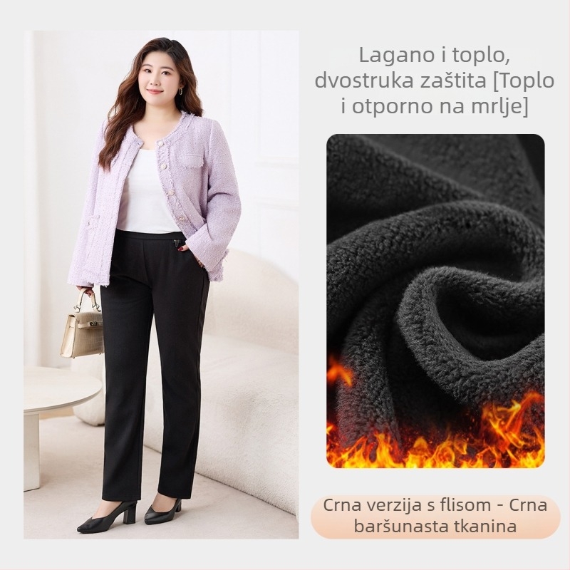 Plus-size ženske hlače za proljeće i ljeto, opušteni ravni kroj, visok struk, s flekse podstavom i debelim materijalom, za žene srednje dobi i starije