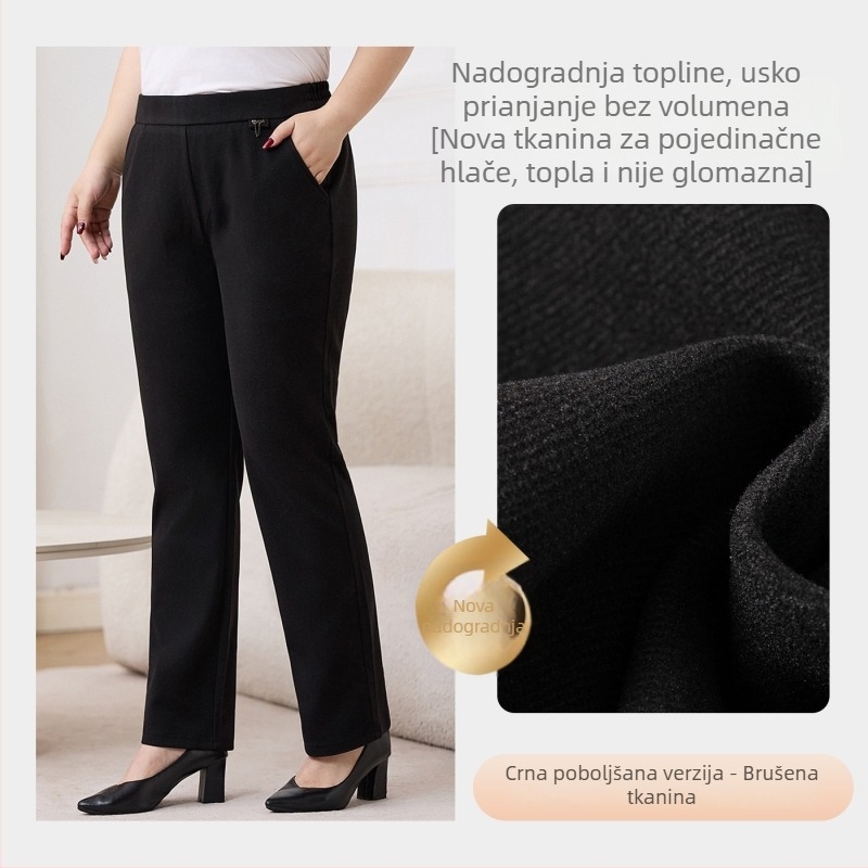 Plus-size ženske hlače za proljeće i ljeto, opušteni ravni kroj, visok struk, s flekse podstavom i debelim materijalom, za žene srednje dobi i starije