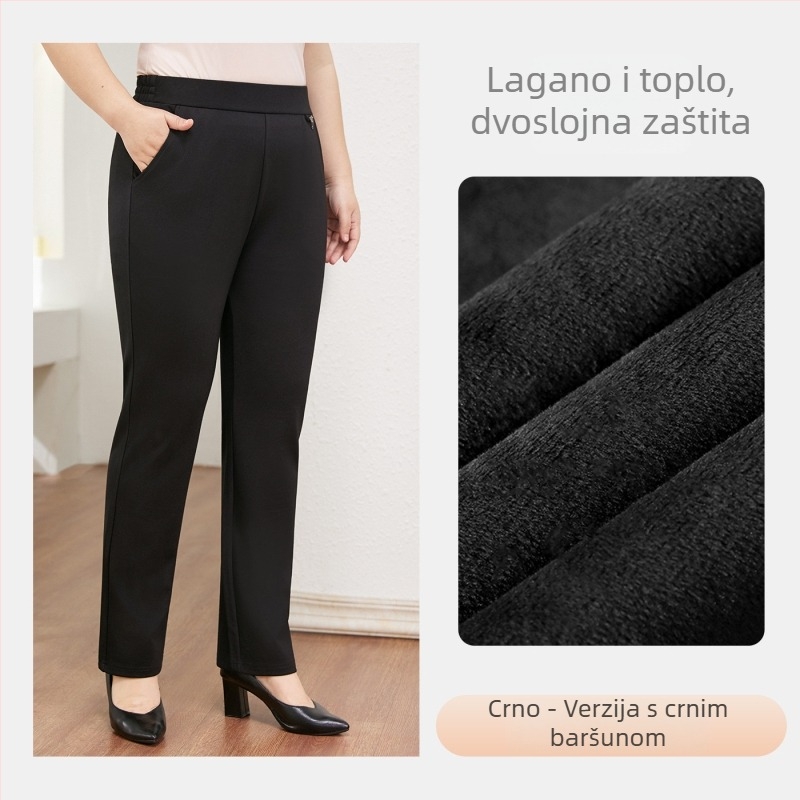 Plus-size ženske hlače za proljeće i ljeto, opušteni ravni kroj, visok struk, s flekse podstavom i debelim materijalom, za žene srednje dobi i starije