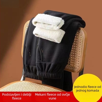 Ženske hlače s flis podstavom, visokim strukom, ravnim krojem, duge, od TR tkanine, srednje debljine