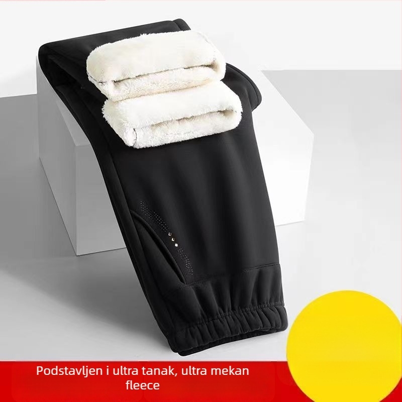 Ženske hlače s flis podstavom, visokim strukom, ravnim krojem, duge, od TR tkanine, srednje debljine