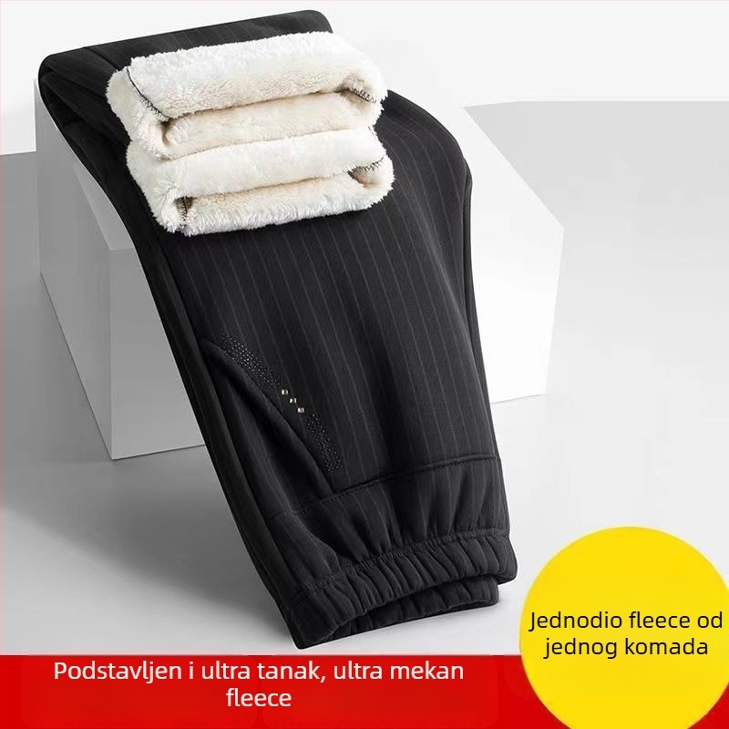 Ženske hlače s flis podstavom, visokim strukom, ravnim krojem, duge, od TR tkanine, srednje debljine